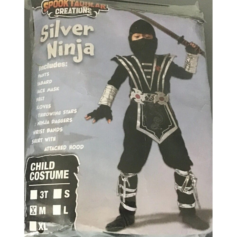 SILVER NINJA Costume CHILD MEDIUM Halloween Spooktacular Creations NIP